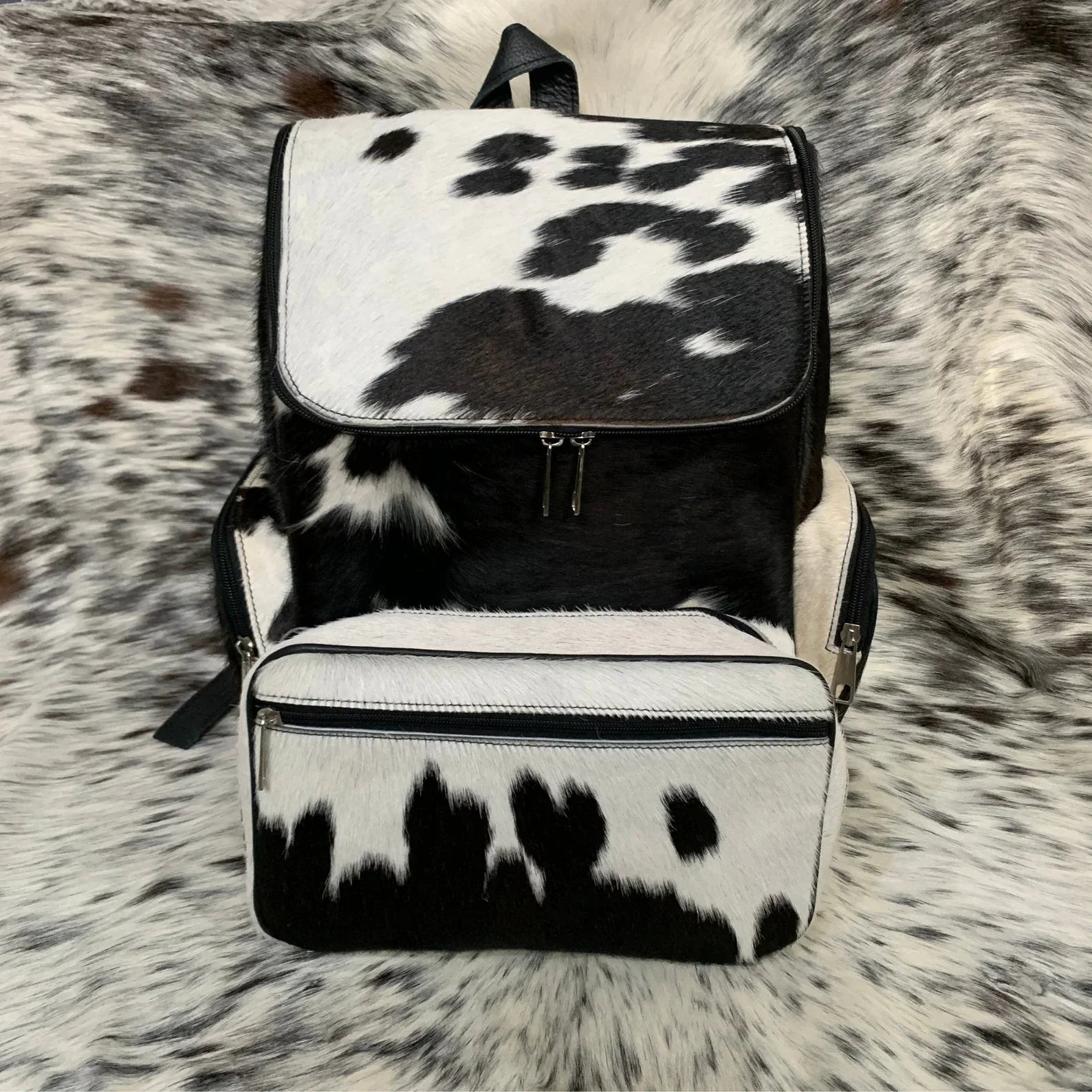 Western Black White Cowhide Backpack Hair On Hide