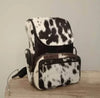 Cowhide Backpack With Tricolor Hair On Hide Leather For Travel Dark Brown White