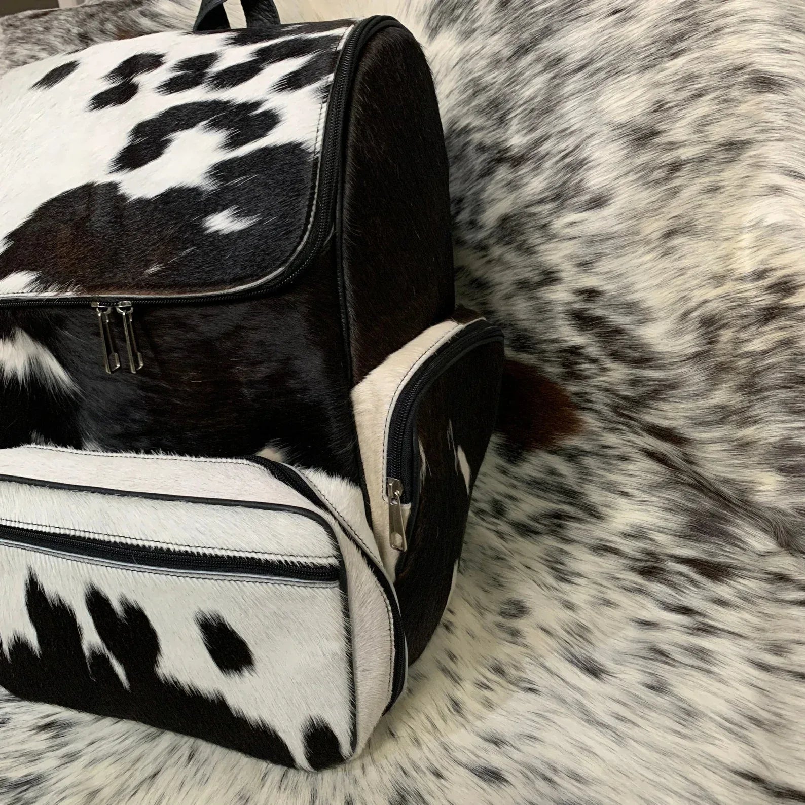 Western Black White Cowhide Backpack Hair On Hide