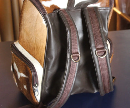 Cowhide Backpack With Tricolor Hair On Hide Leather For Travel