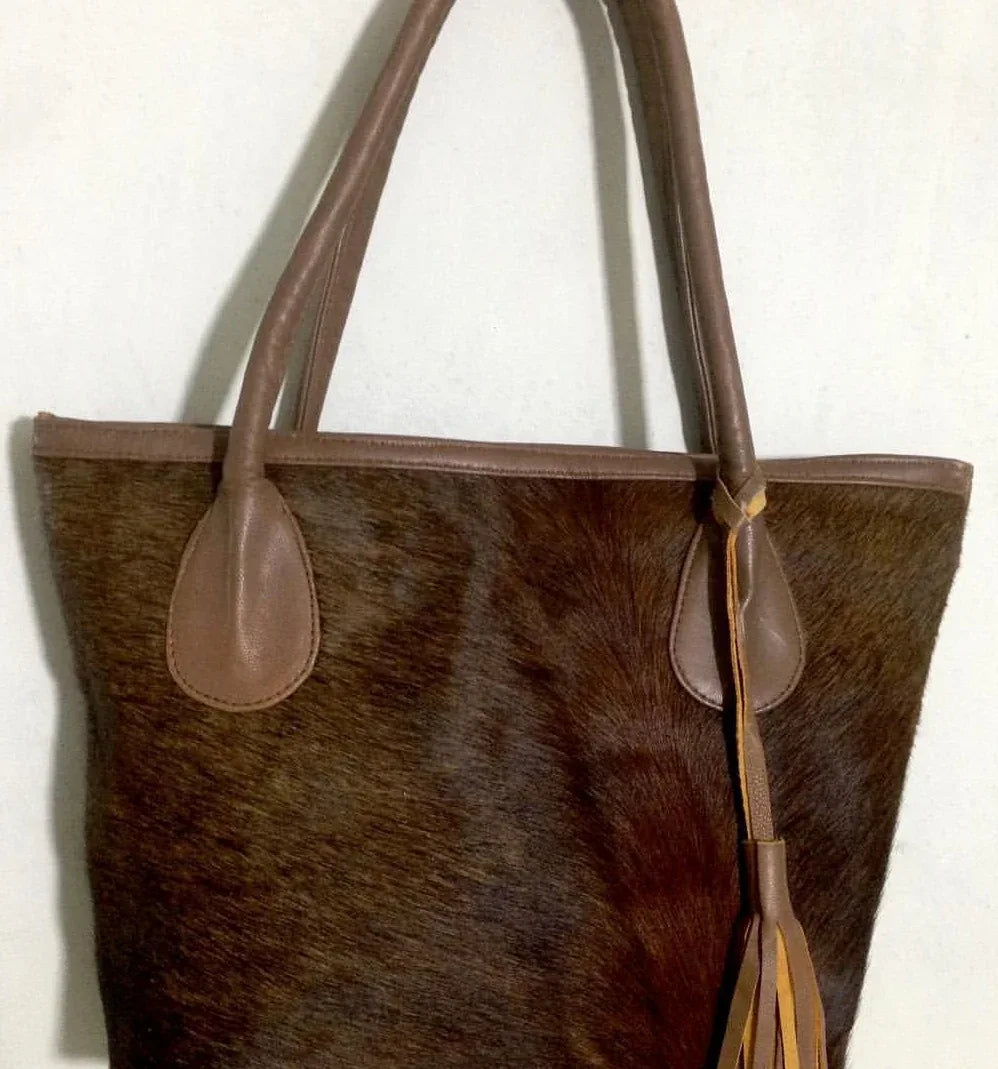 Cowhide shoulder bag purse with real hair on hide tote