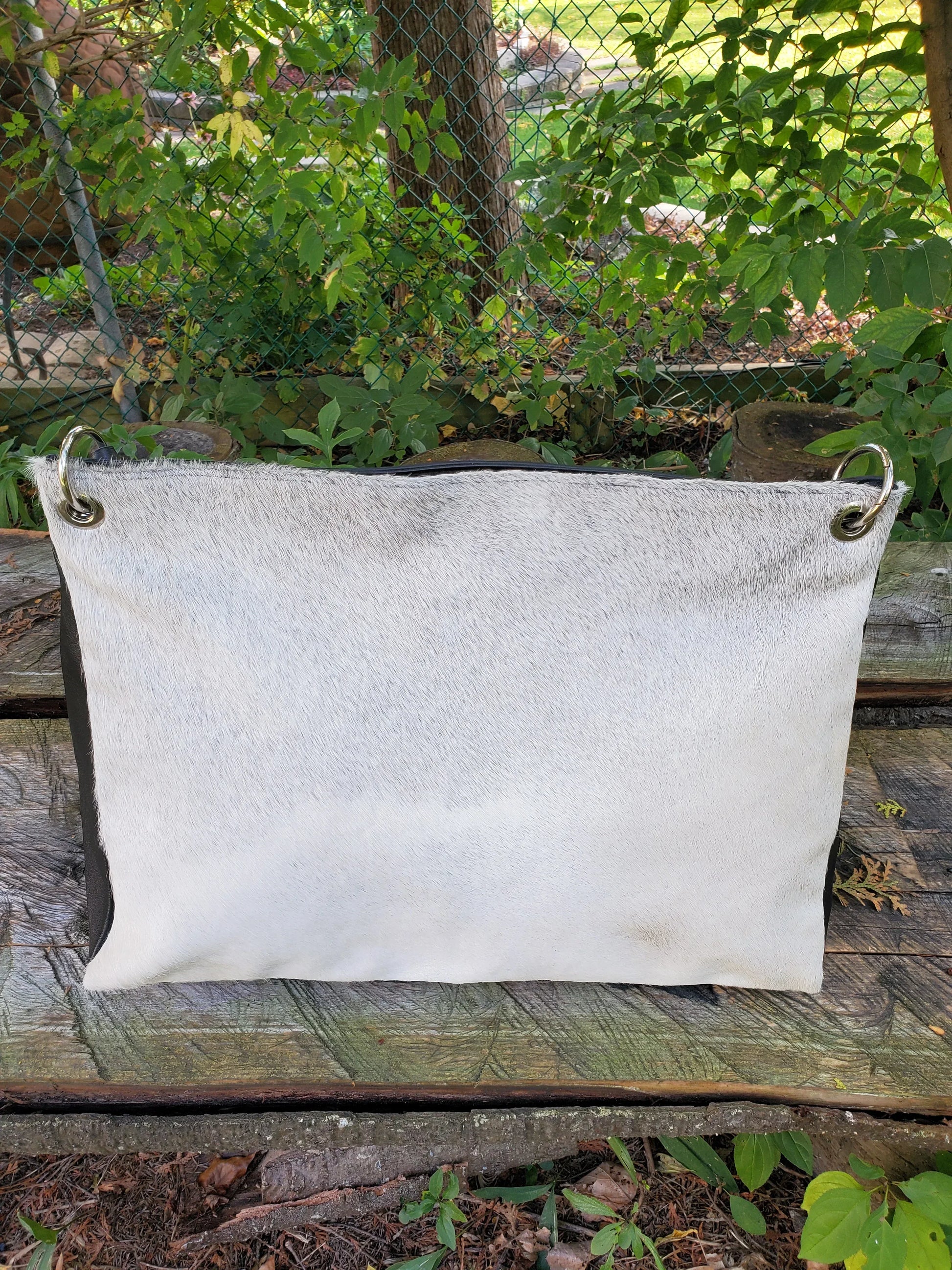 Cowhide Shoulder Bag White Hair On Leather Handbag