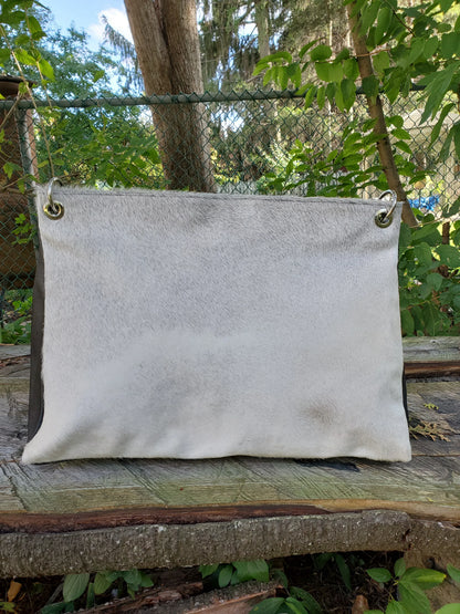 Cowhide Shoulder Bag White Hair On Leather Handbag