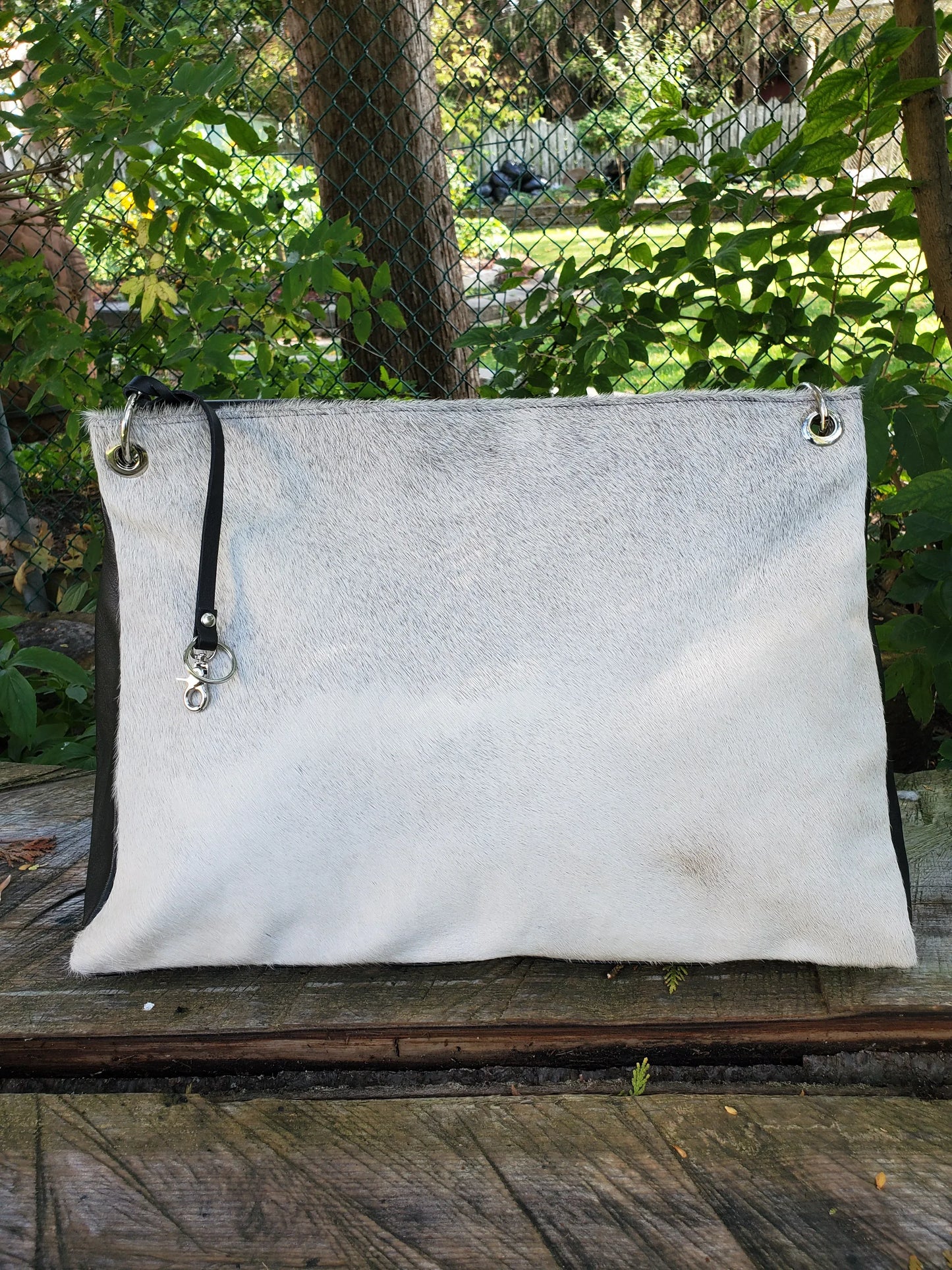 Cowhide Shoulder Bag White Hair On Leather Handbag