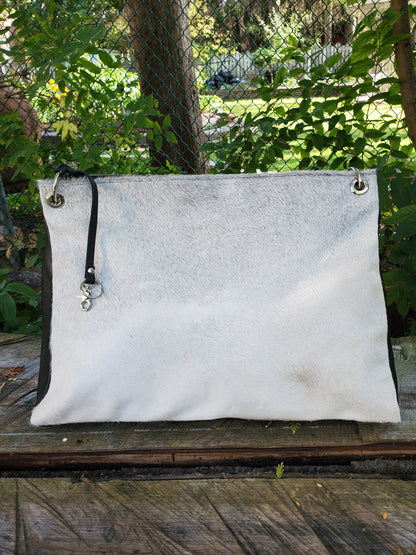 Cowhide Shoulder Bag White Hair On Leather Handbag